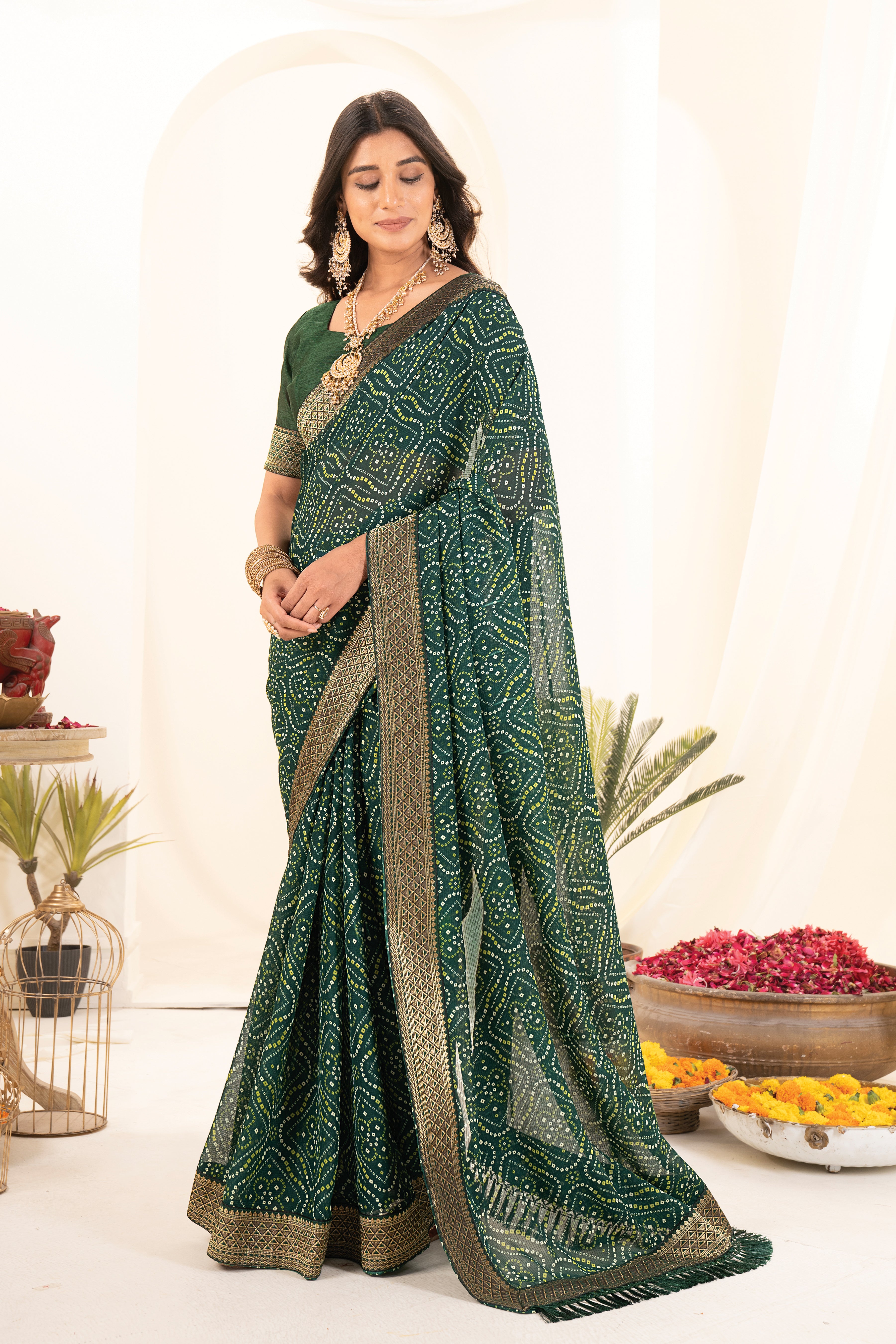 Green Bandhani Georgette Saree